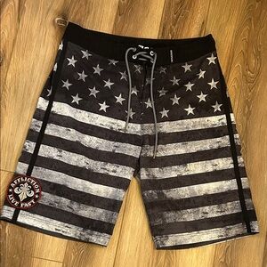 Affliction Men's Black and Gray Star Board Shorts